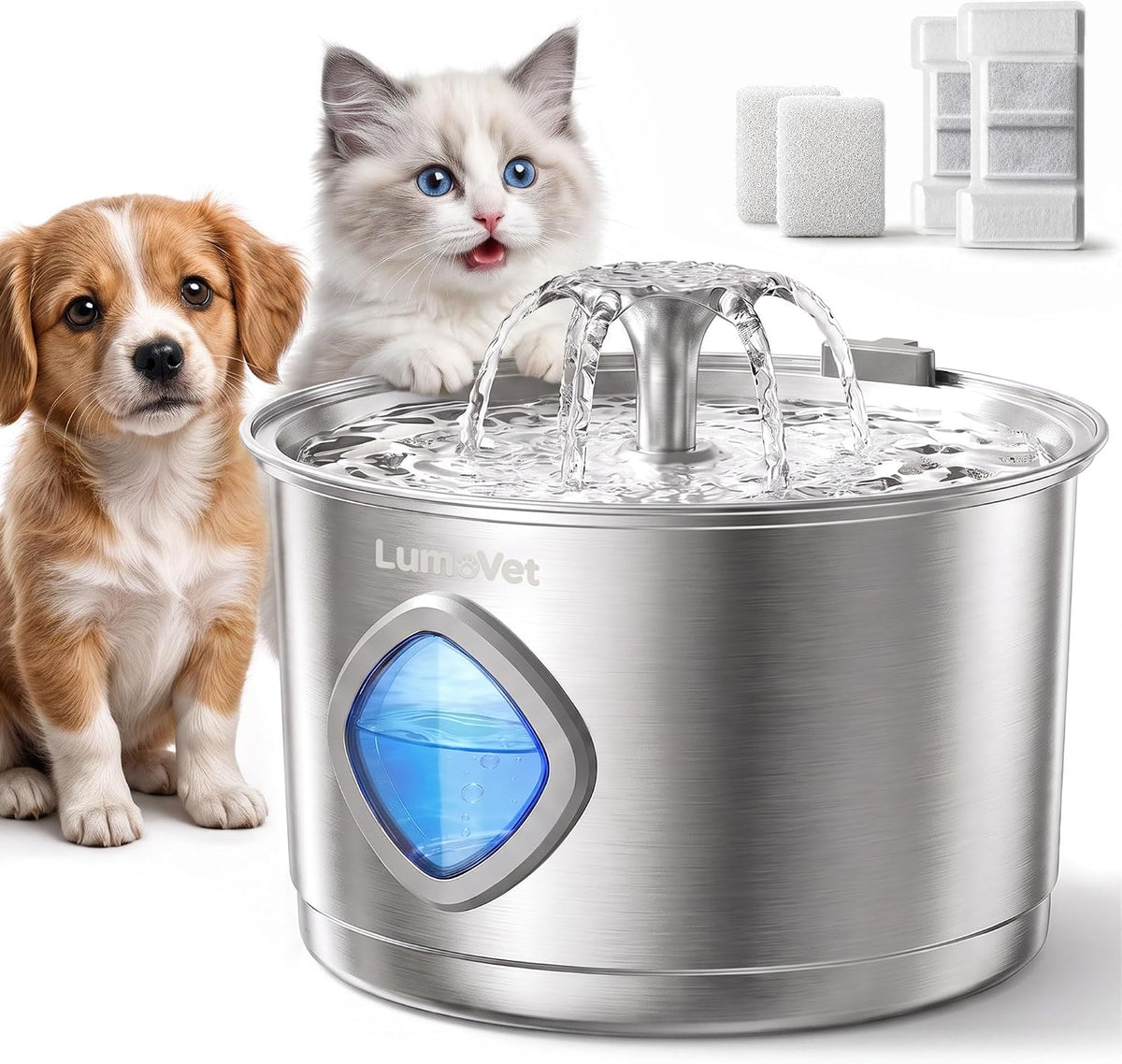 Pet Water Fountain - 2 Filters & 2 Sponges, 2.8L