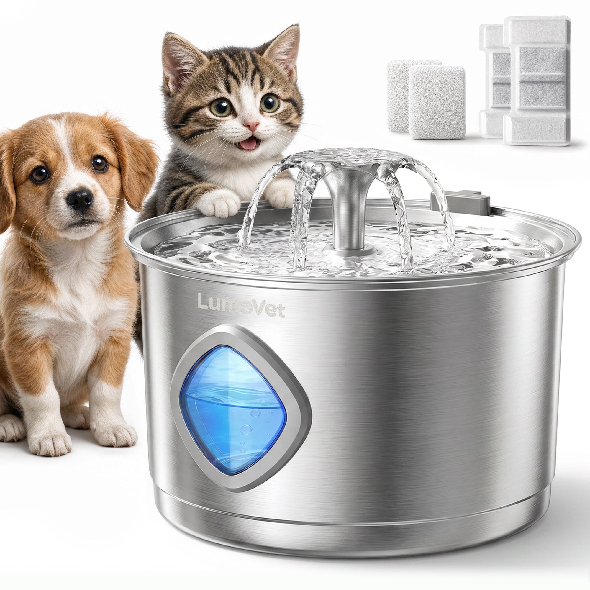 Cat Water Fountain - 2 Filters & 2 Sponges, 2.8L